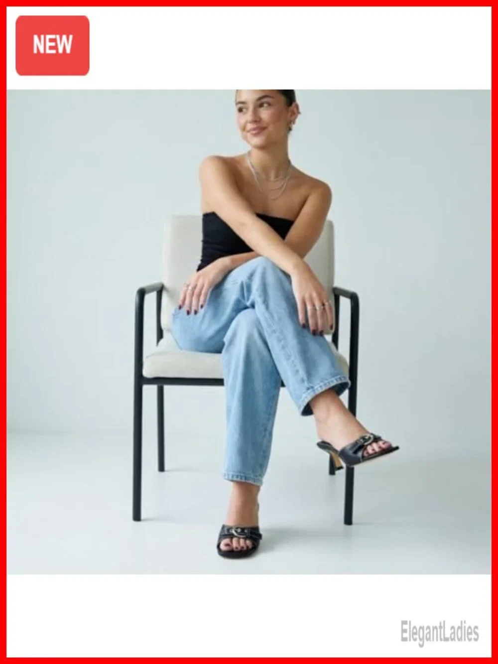 Kitten Heel Mule Sandals - Comfortable Slip-On Dressy Heeled Shoes with Buckle
